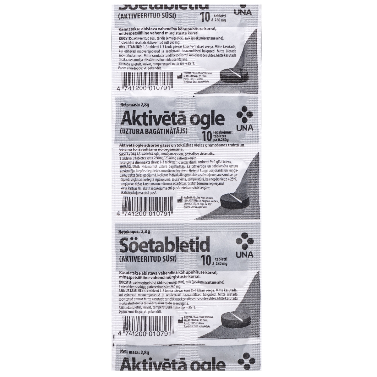 OGLE AKTIVĒTĀ 280MG TABLETES N10 (UNA)